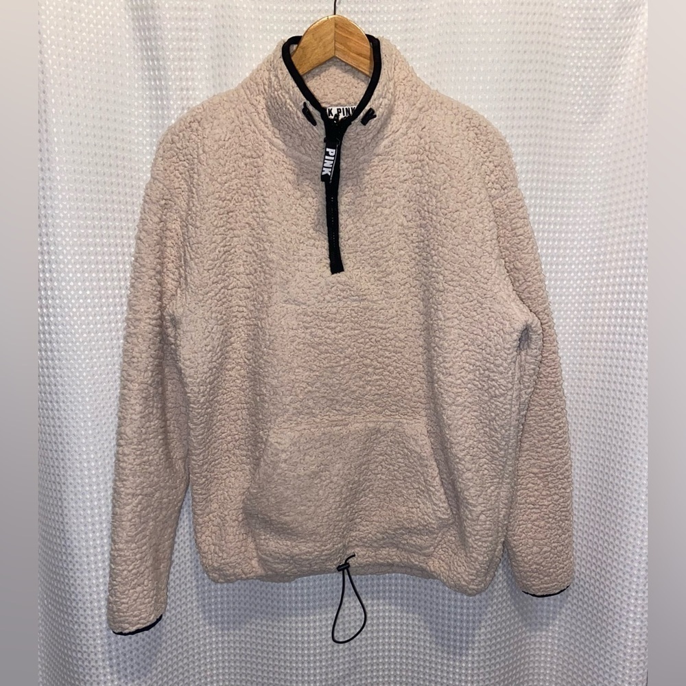 Pink‎ Victoria’s Secret beige Sherpa Teddy 1/4 zip sweater sz small